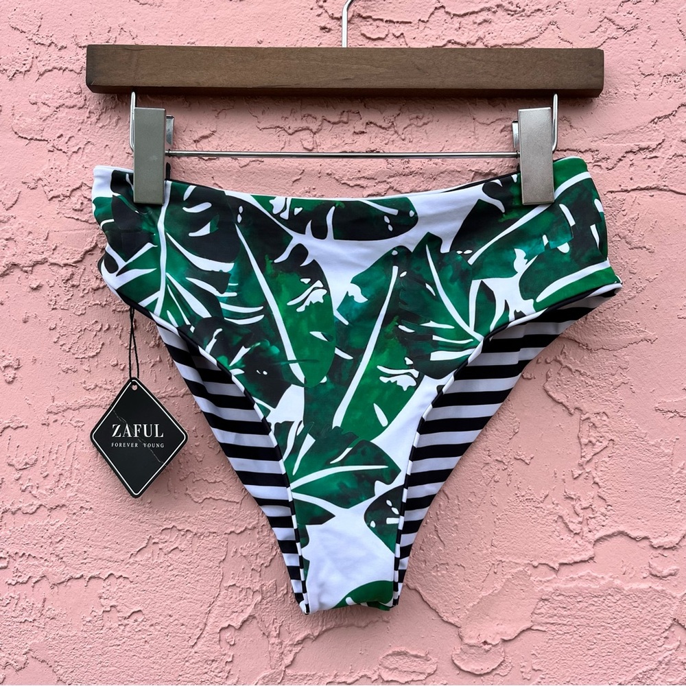 NEW Zaful Bikini Bottom Reversible Tropical Stripes Size 6 NWT